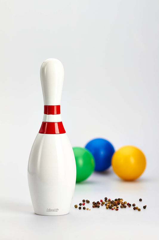 Moulin à épices « Bowling » en hêtre laqué blanc