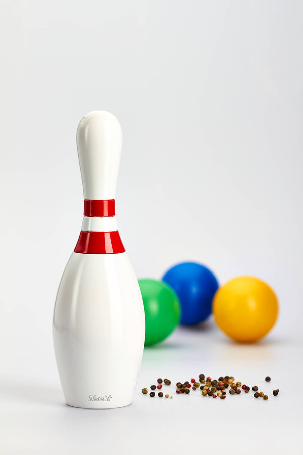 Moulin à épices « Bowling » en hêtre laqué blanc
