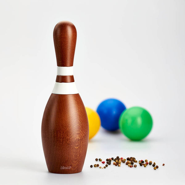 Moulin à épices «Bowling» en hêtre teinté noyer