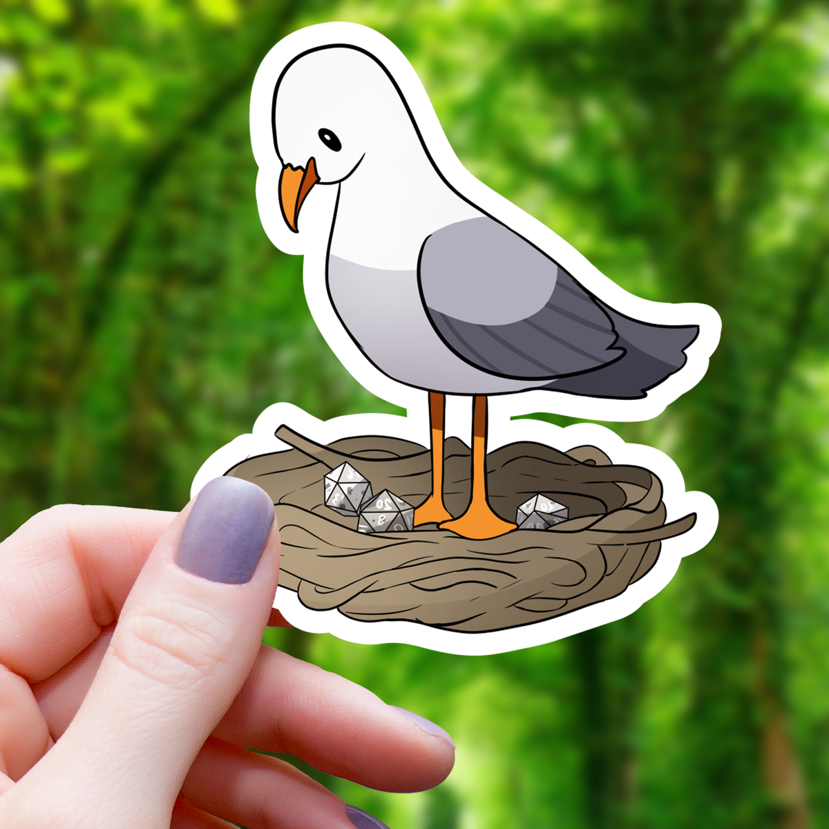 Autocollant Mouette avec Œufs en Dés Polyédriques