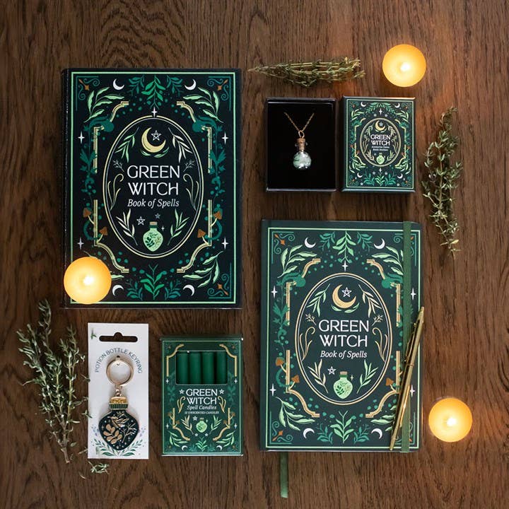 Boîte de rang ement en forme de livre de sorcière verte