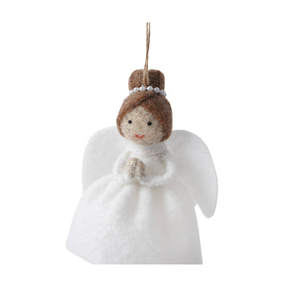Hanging decoration in the shape of a felt angel with dark hair