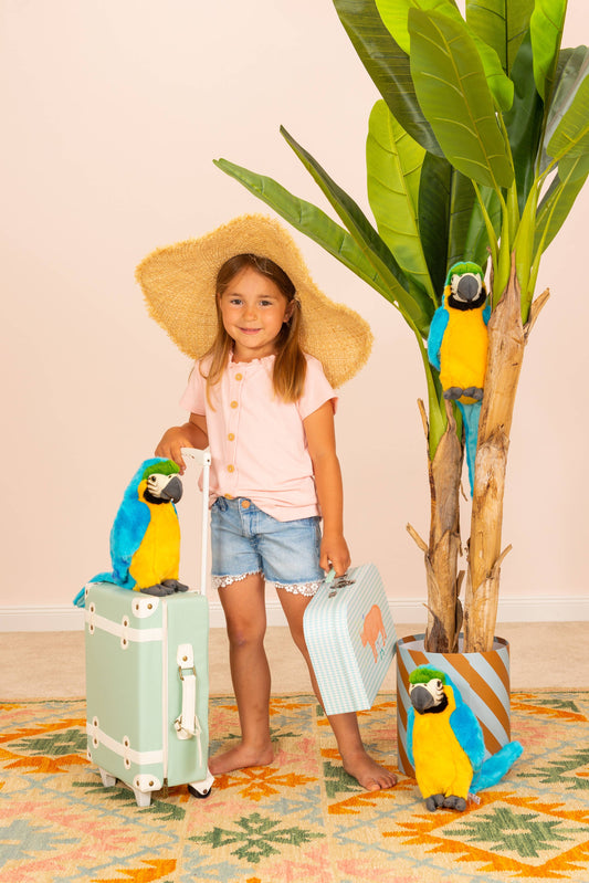 Peluche Perroquet Ara jaune et bleu