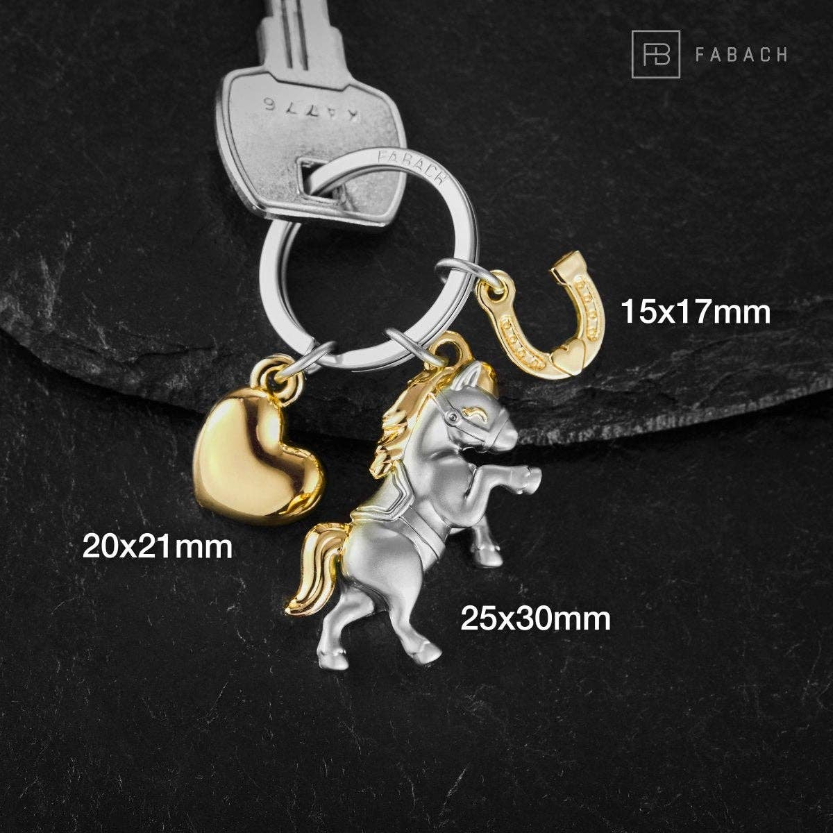 Horse Keychain with Heart and Horseshoe "Pony"