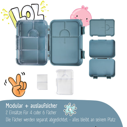 Brotdose Kinder mit Fächern, Lunchbox, Bento box - Blau