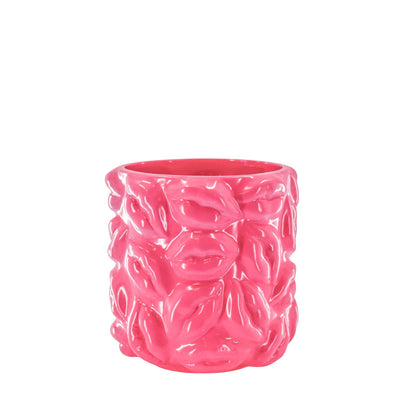 Pot - Bisous - Céramique - Rose Néon - 17,5x17,5x17,5cm