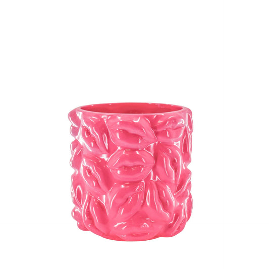 Pot - Bisous - Céramique - Rose Néon - 17,5x17,5x17,5cm
