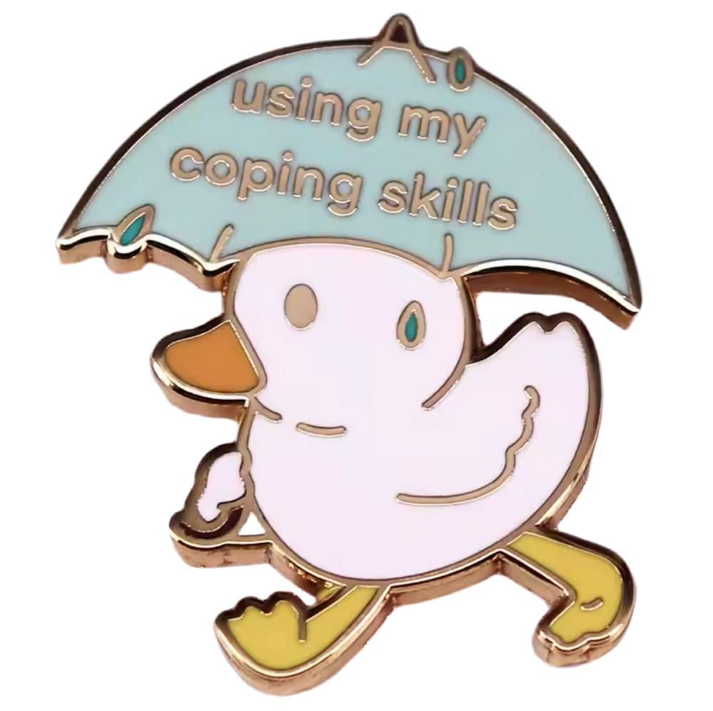 Pin’s Canard Blanc avec Parapluie "Using my coping style"