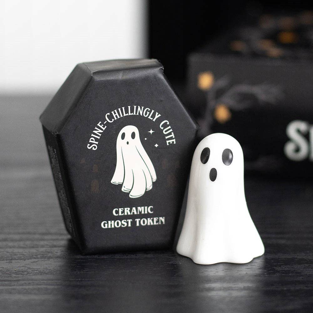 Ensemble de 24 fantômes de poche en céramique pour Halloween dans un présentoir