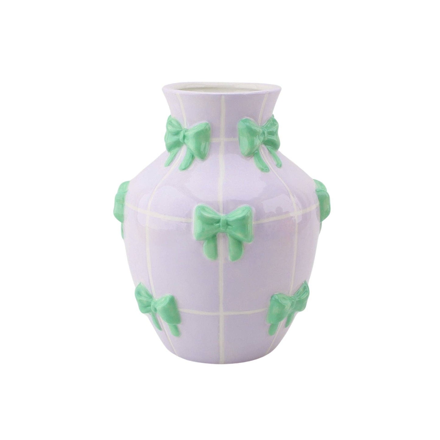 Vaas - Bloemenvaas met linten - Lila/Muntgroen - 14x14x19 cm