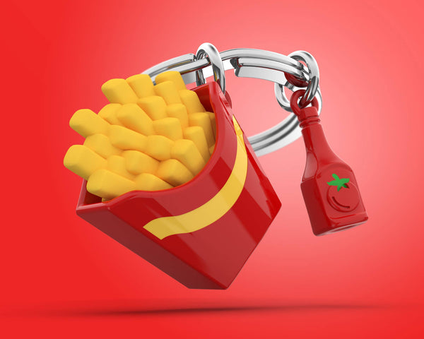 Sleutelhanger in de vorm van een frietpunt