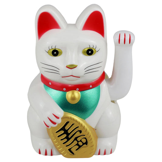 Solar Lucky Cat White 10.5 cm