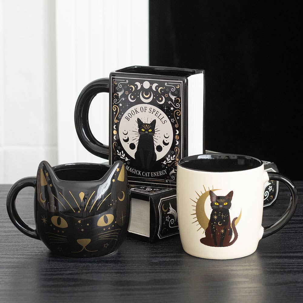 Magical black cat sitting mug