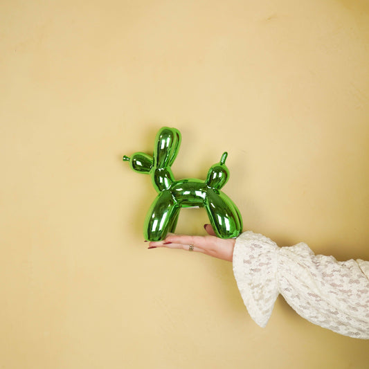 Ornament - Balloon Dog Statue - Ceramic - Metallic Green - 20x9x19 cm