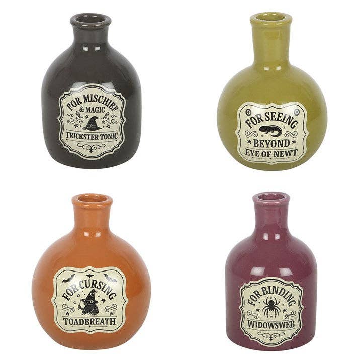 Lot de 4 vases en forme de bouteilles de potion et porte-bougies pour Halloween