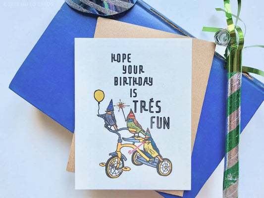 Carte d'anniversaire « Trés Fun » avec oiseaux