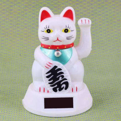 Gelukskat Maneki-neko Wave Cat solar 12cm wit