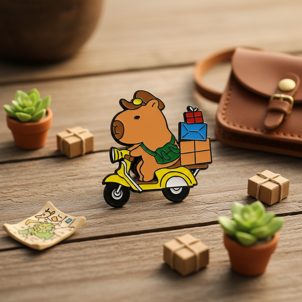 Photo produit - Pin's Capybara sur Scooter