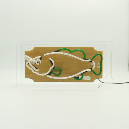 'Trophy Fish' Glass Neon Box Sign - Green