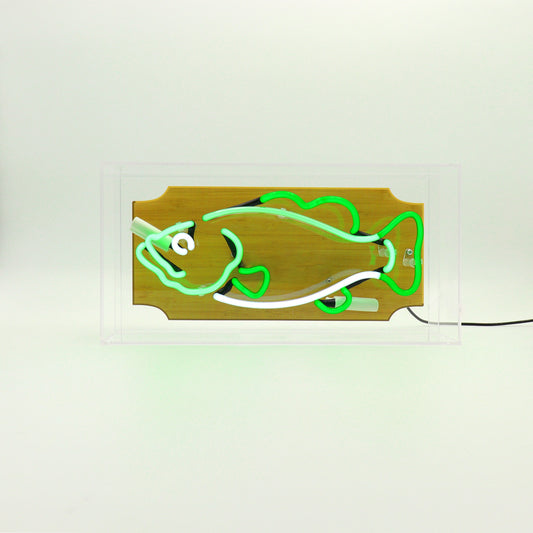 'Trophy Fish' Glass Neon Box Sign - Green