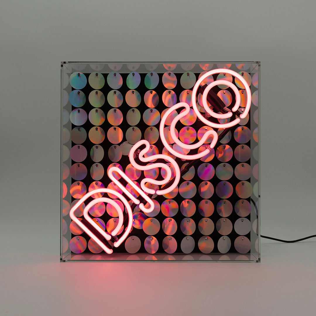 Glass neon sign 'Disco' with glitter