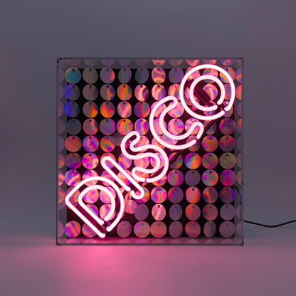 Glass neon sign 'Disco' with glitter