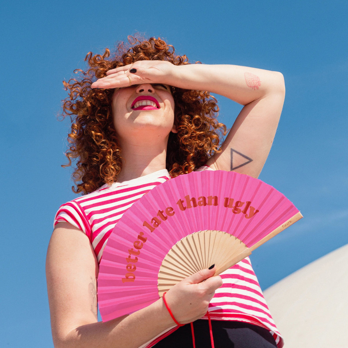 Éventail « Better late than ugly » Rose