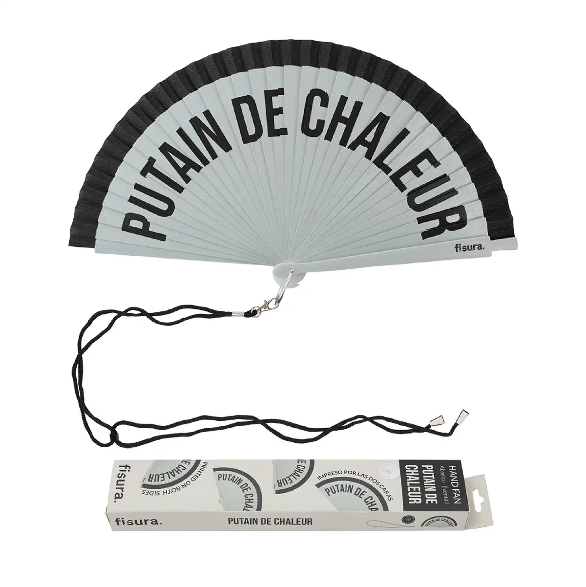Éventail Imprimé « Putain de chaleur » Gris et Noir – Fisura