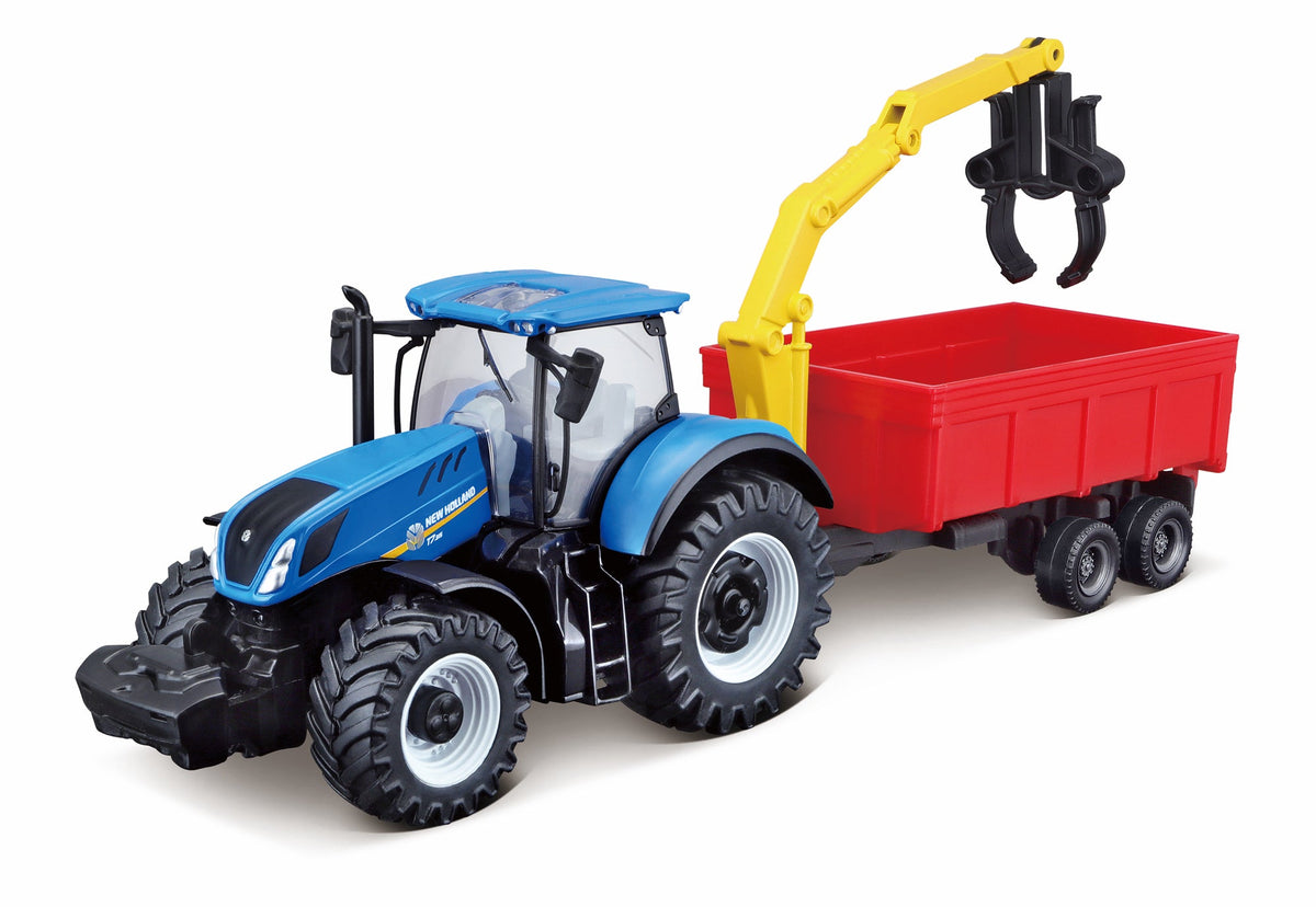 TRACTEUR NEW HOLLAND T7315 DE 10 CM AVEC CHARGEUR ET REMORQUE