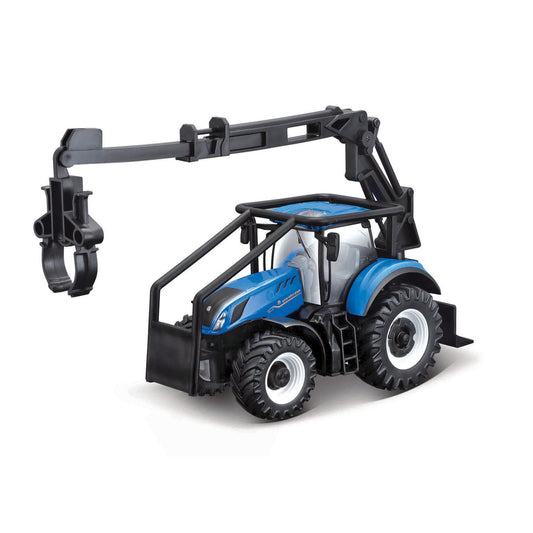 TRACTEUR NEW HOLLAND T7.315 DE 10 CM AVEC CHARGEUR FRONTAL, CHARGEUR DE GRUMES ET 3 GRUMES