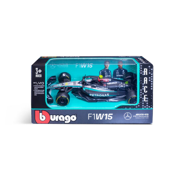 1:43 F1 MERCEDES AMG W15 2024 HAMILTON DANS UN DISTRIBUTEUR DE 12 PIÈCES