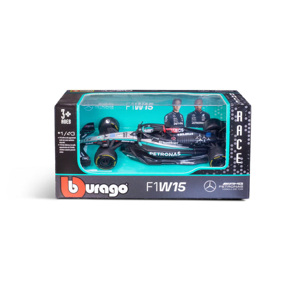 1:43 F1 MERCEDES AMG W15 2024 RUSSELL DANS UN DISTRIBUTEUR DE 12 PIÈCES