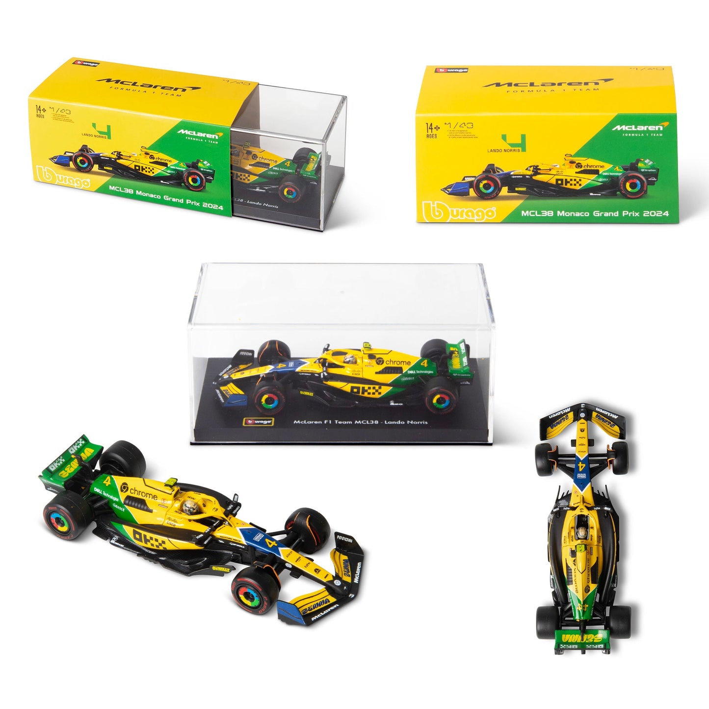 1:43 F1 MCLAREN MCL38 2024 WITH NORRIS SENNA LIVERY HELMET