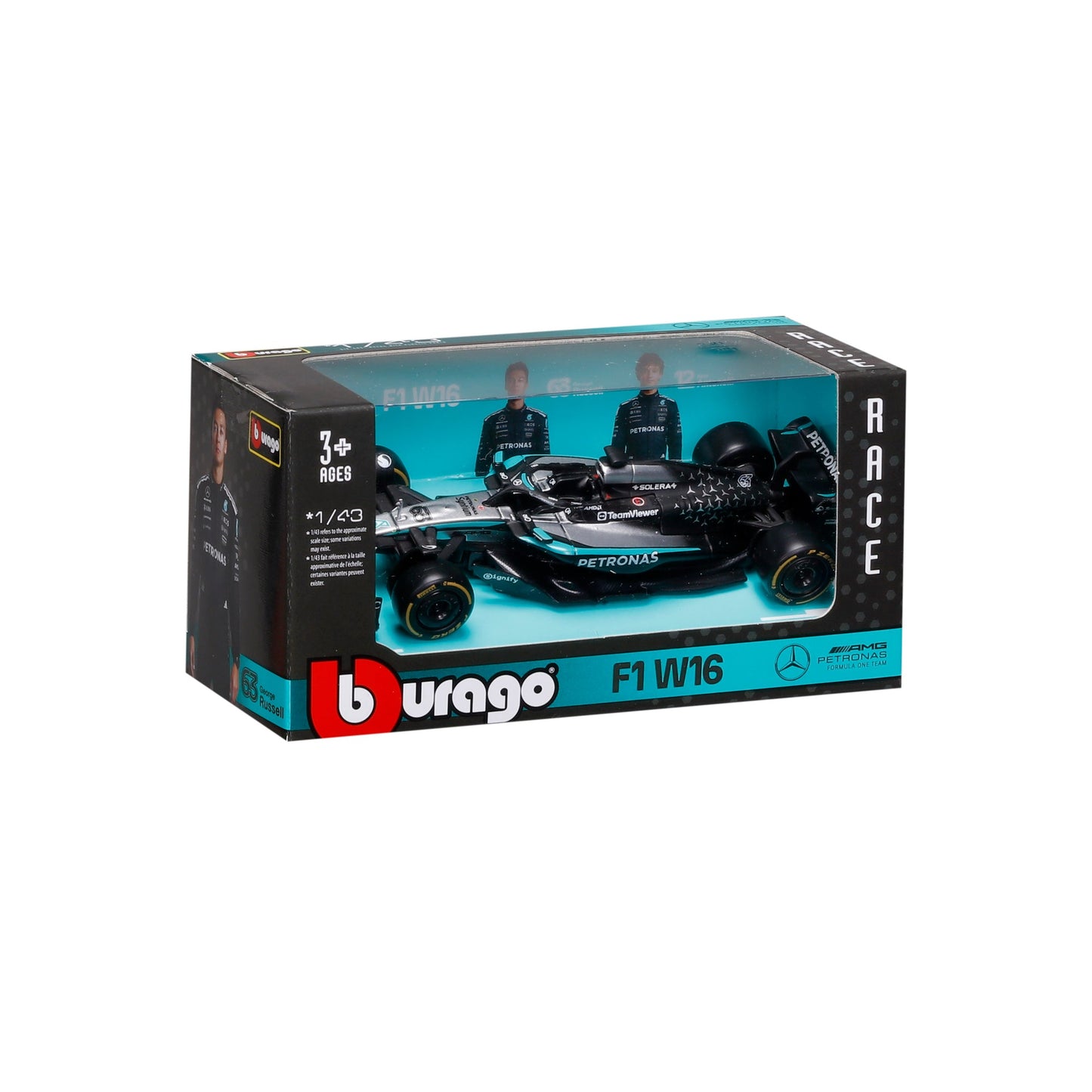 1:43 F1 MERCEDES AMG W16 2025 RUSSELL IN 12PC DISPENSER