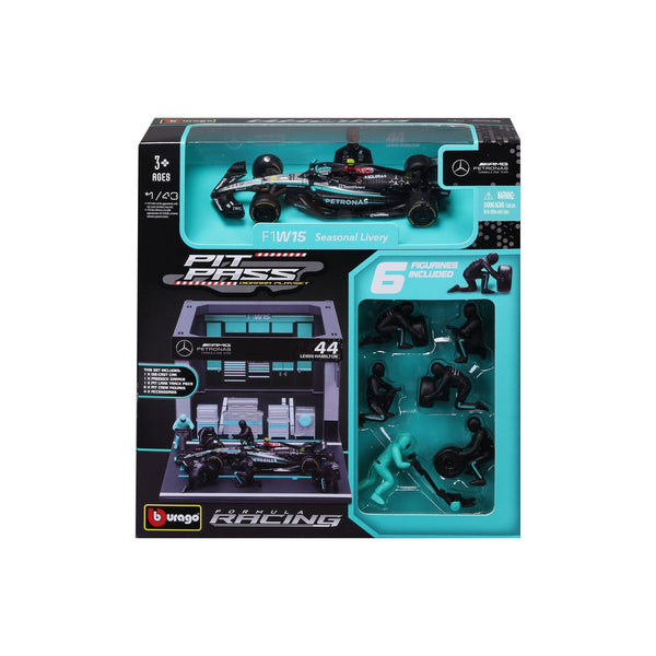 1:43 F1 MERCEDES AMG W15 2024 PIT PASS DIORAMA HAMILTON