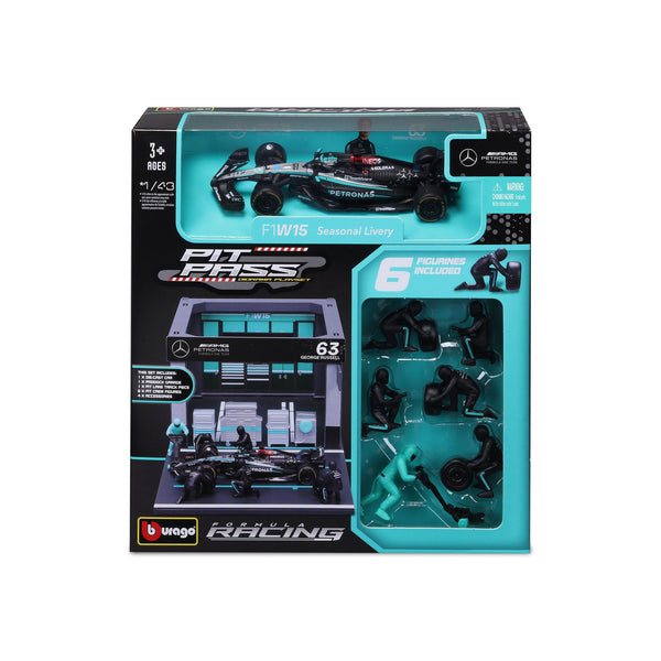 1:43 F1 MERCEDES AMG W15 2024 PIT PASS DIORAMA RUSSELL