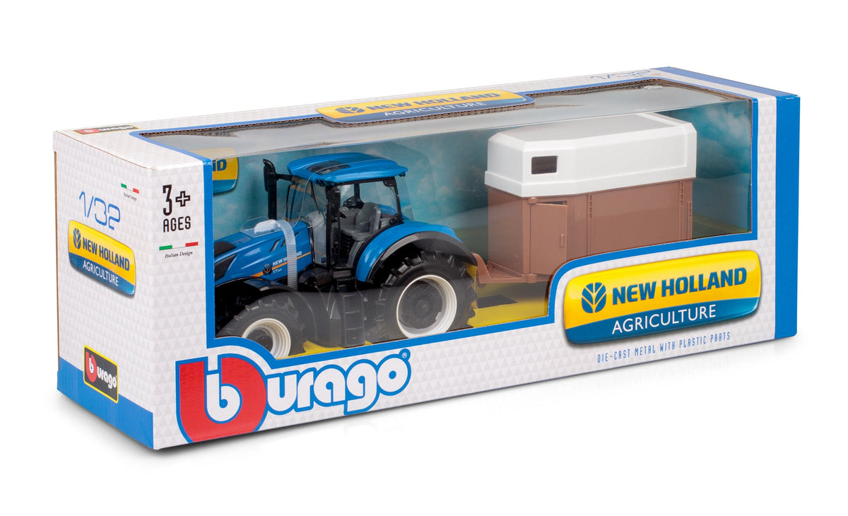 TRACTEUR NEW HOLLAND T7.315 AVEC REMORQUE À CHEVAUX 1:32