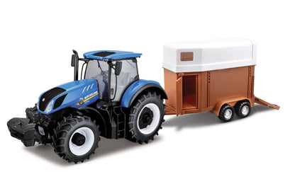 TRACTEUR NEW HOLLAND T7.315 AVEC REMORQUE À CHEVAUX 1:32