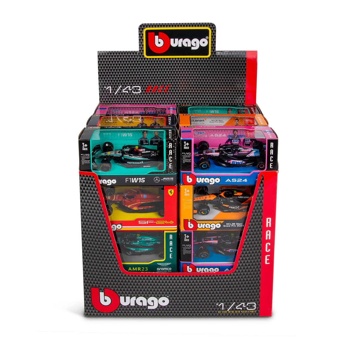 ASSORTIMENT DE VOITURES F1 1:43 2024 (24 PIÈCES EN CDU)