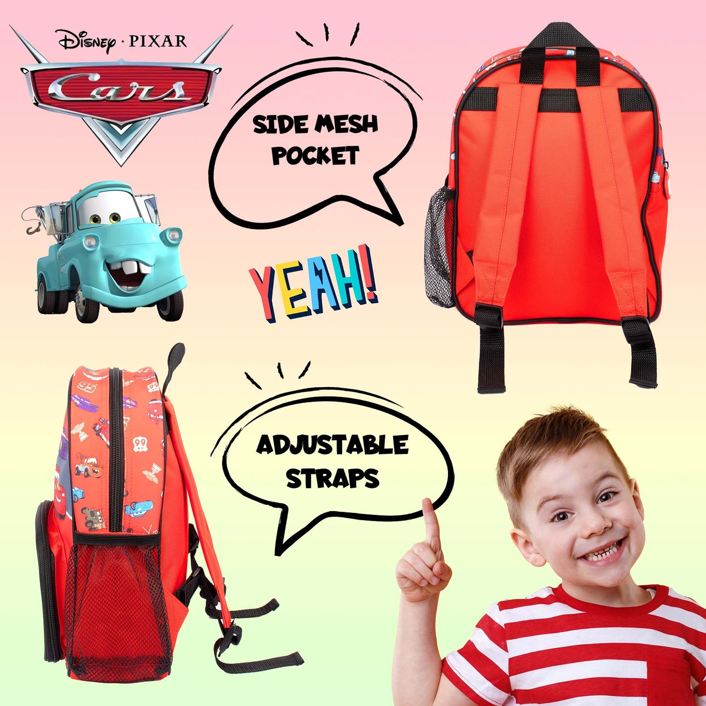 Disney Cars Sac à dos enfant personnalisé Flash McQueen Rouge