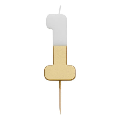 White & Gold Birthday Number Candle - 1