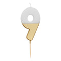 White & Gold Birthday Number Candle - 9