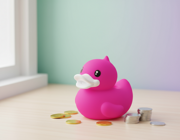 Klein spaarpotje in de vorm van een fuchsia eendje
