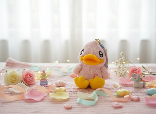 Porte-Clés Canard Peluche Rose
