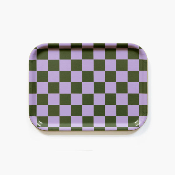 Lilac/Olive CHECKER Rectangular Serving Tray - 27x20 cm