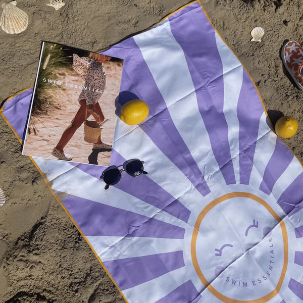 Beach Towel Microfiber - Purple/White - Happy Sunshine - 135 x 65 cm