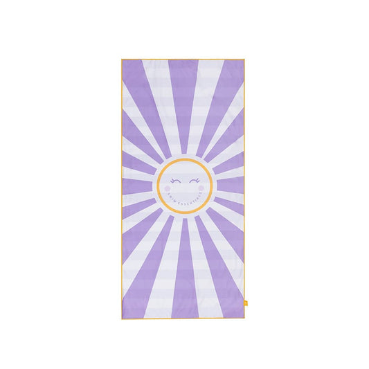 Beach Towel Microfiber - Purple/White - Happy Sunshine - 135 x 65 cm