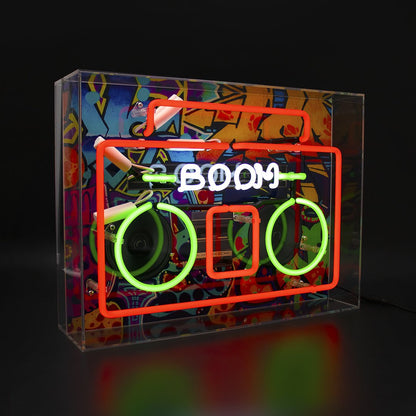 'Boom Box' Large Glass Neon Sign