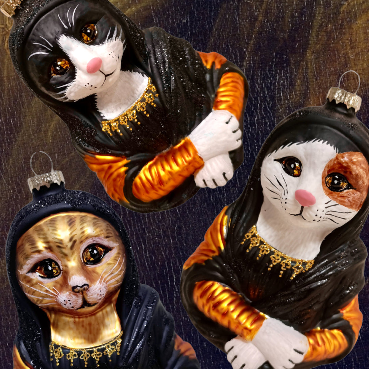 Boule de Noël « Meowna Lisa » – Chat tricolore