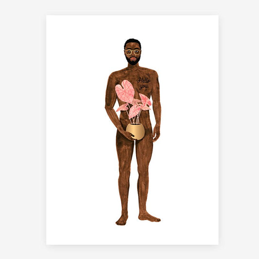 Naked boy with a plant - Affiche
